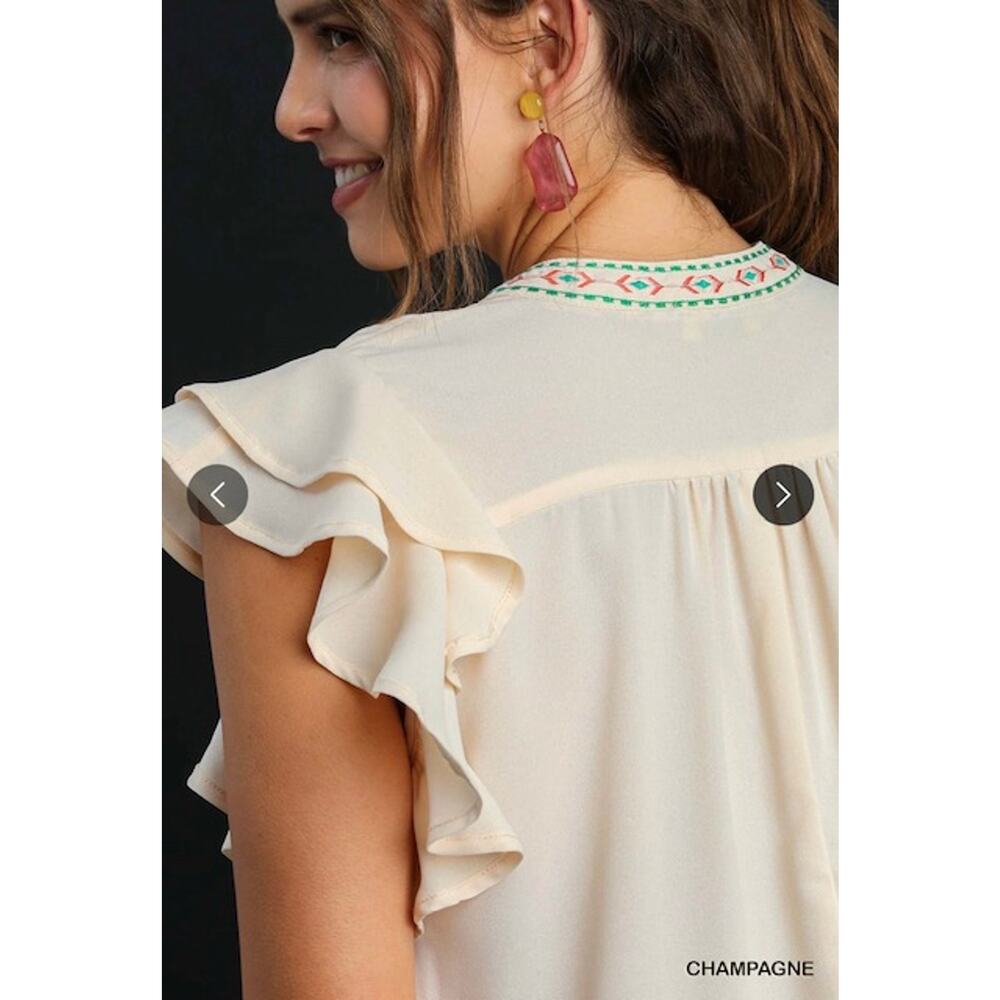 Umgee - Embroidery Split Neck Dress - Large - Picture 2 of 4